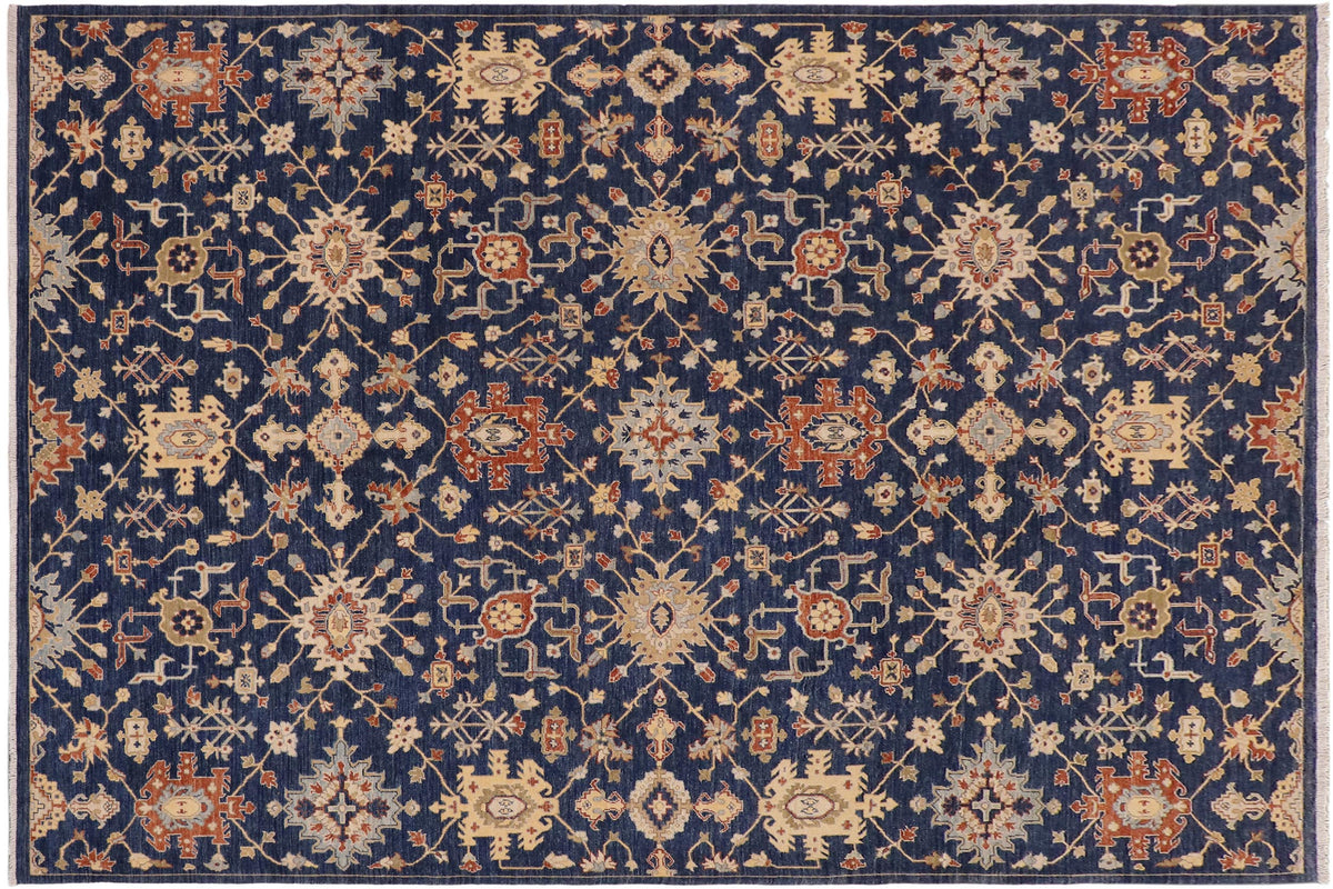 handmade Modern Kafkaz Blue Orange Hand Knotted RECTANGLE 100% WOOL area rug 9' x 12'