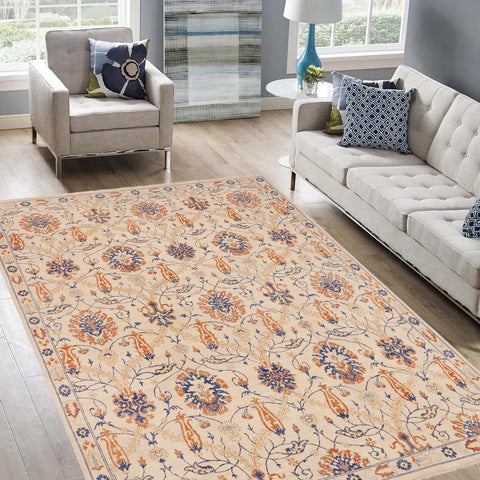 handmade Modern Kafkaz Beige Blue Hand Knotted RECTANGLE 100% WOOL area rug 9' x 11'