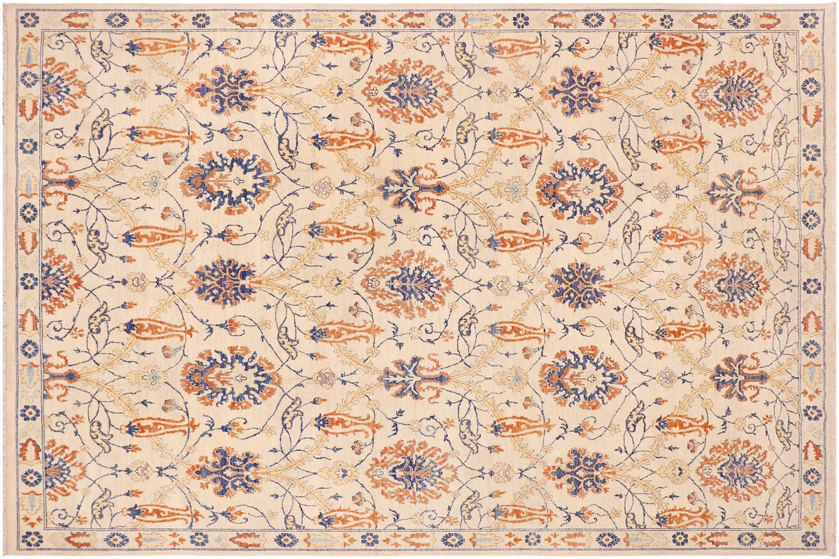 handmade Modern Kafkaz Beige Blue Hand Knotted RECTANGLE 100% WOOL area rug 9' x 11'