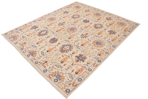 handmade Modern Kafkaz Beige Blue Hand Knotted RECTANGLE 100% WOOL area rug 9' x 11'
