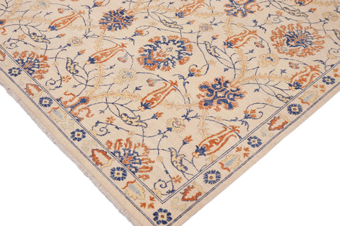handmade Modern Kafkaz Beige Blue Hand Knotted RECTANGLE 100% WOOL area rug 9' x 11'