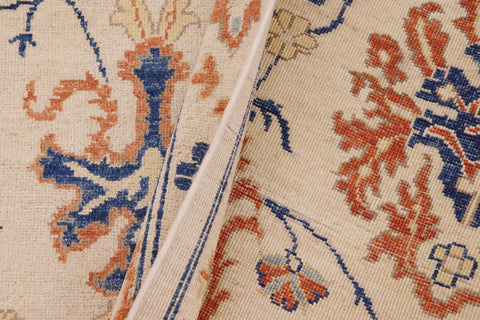 handmade Modern Kafkaz Beige Blue Hand Knotted RECTANGLE 100% WOOL area rug 9' x 11'