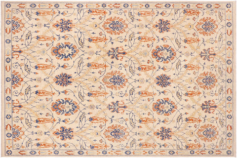 handmade Modern Kafkaz Beige Blue Hand Knotted RECTANGLE 100% WOOL area rug 9' x 11'