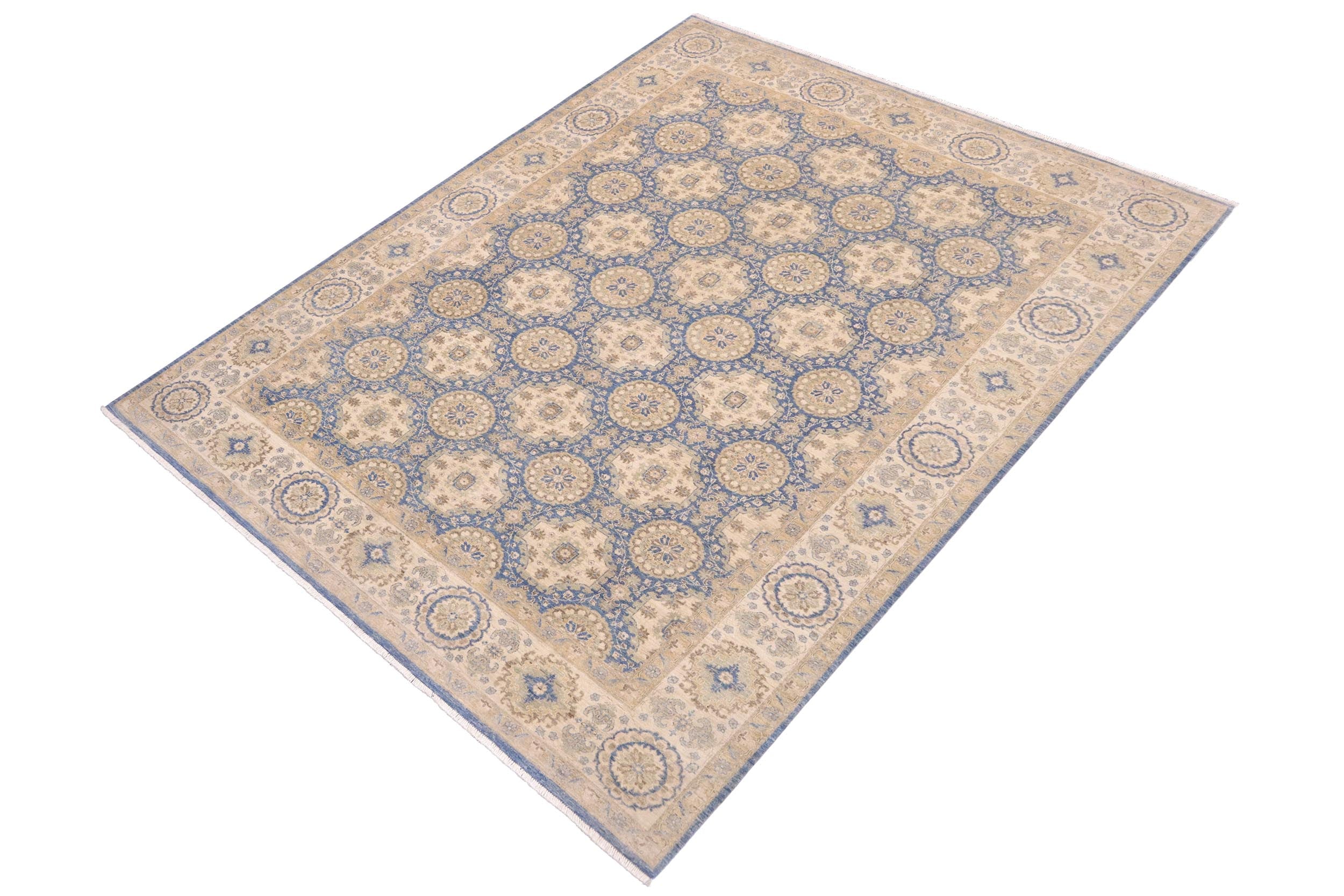 handmade Transitional Kafkaz Lt. Blue Beige Hand Knotted RECTANGLE 100% WOOL area rug 9' x 12'