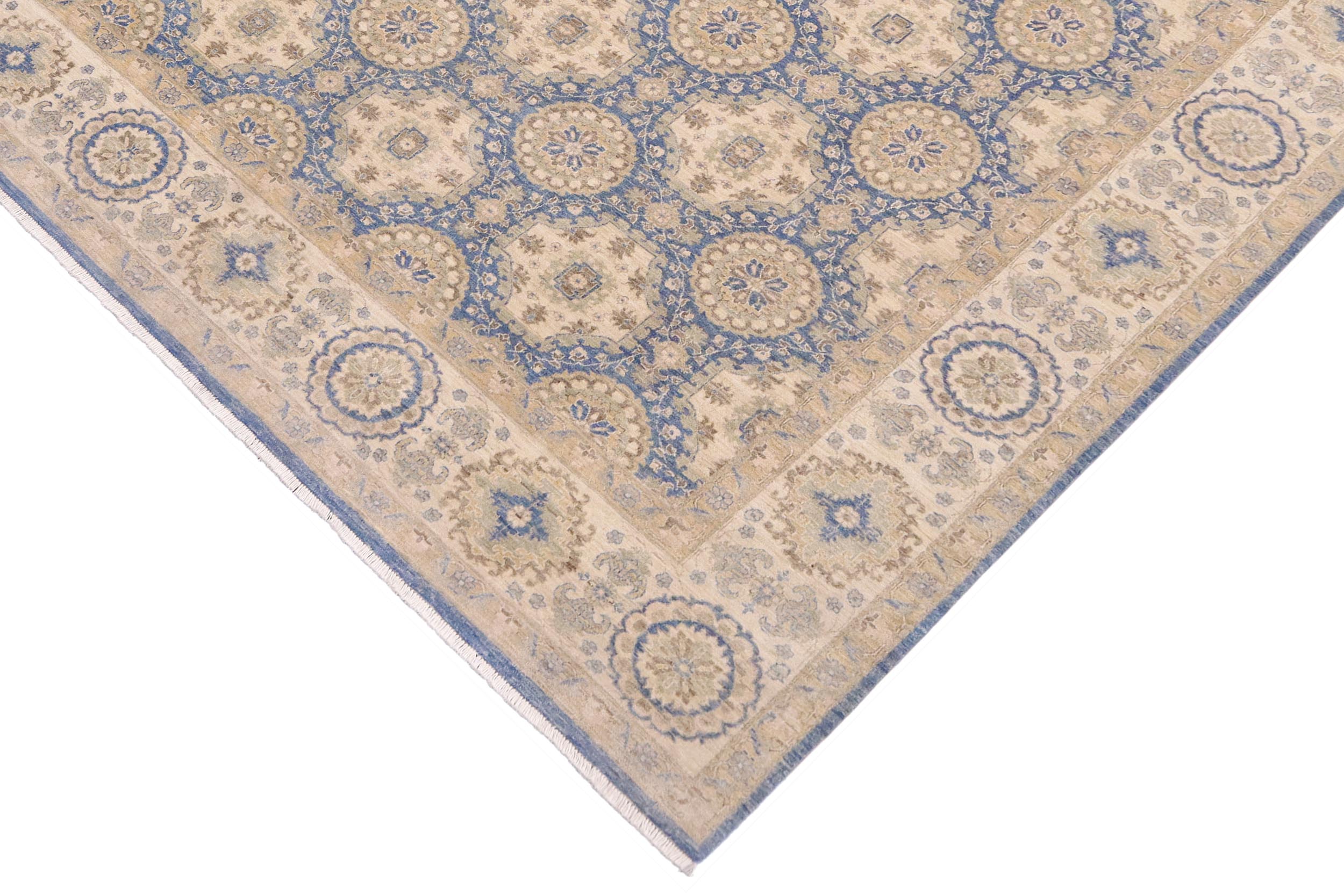 handmade Transitional Kafkaz Lt. Blue Beige Hand Knotted RECTANGLE 100% WOOL area rug 9' x 12'