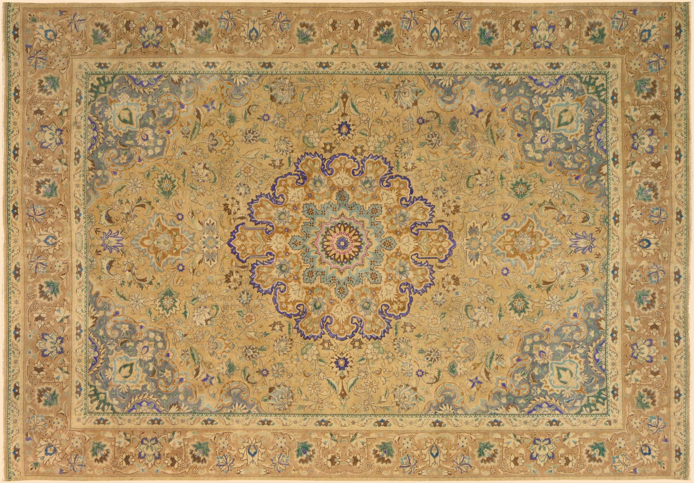 handmade Vintage Hand Painte Tan Gray Hand Knotted RECTANGLE 100% WOOL area rug 9' x 13'