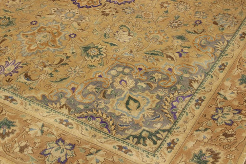 handmade Vintage Hand Painte Tan Gray Hand Knotted RECTANGLE 100% WOOL area rug 9X13