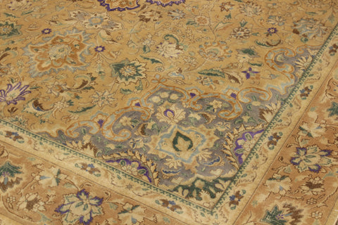 handmade Vintage Hand Painte Tan Gray Hand Knotted RECTANGLE 100% WOOL area rug 9' x 13'