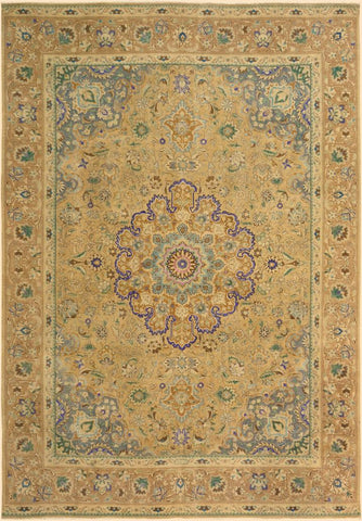 handmade Vintage Hand Painte Tan Gray Hand Knotted RECTANGLE 100% WOOL area rug 9X13