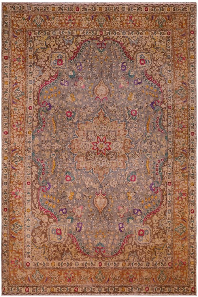 handmade Vintage Hand Painte Gray Brown Hand Knotted RECTANGLE 100% WOOL area rug 10X13