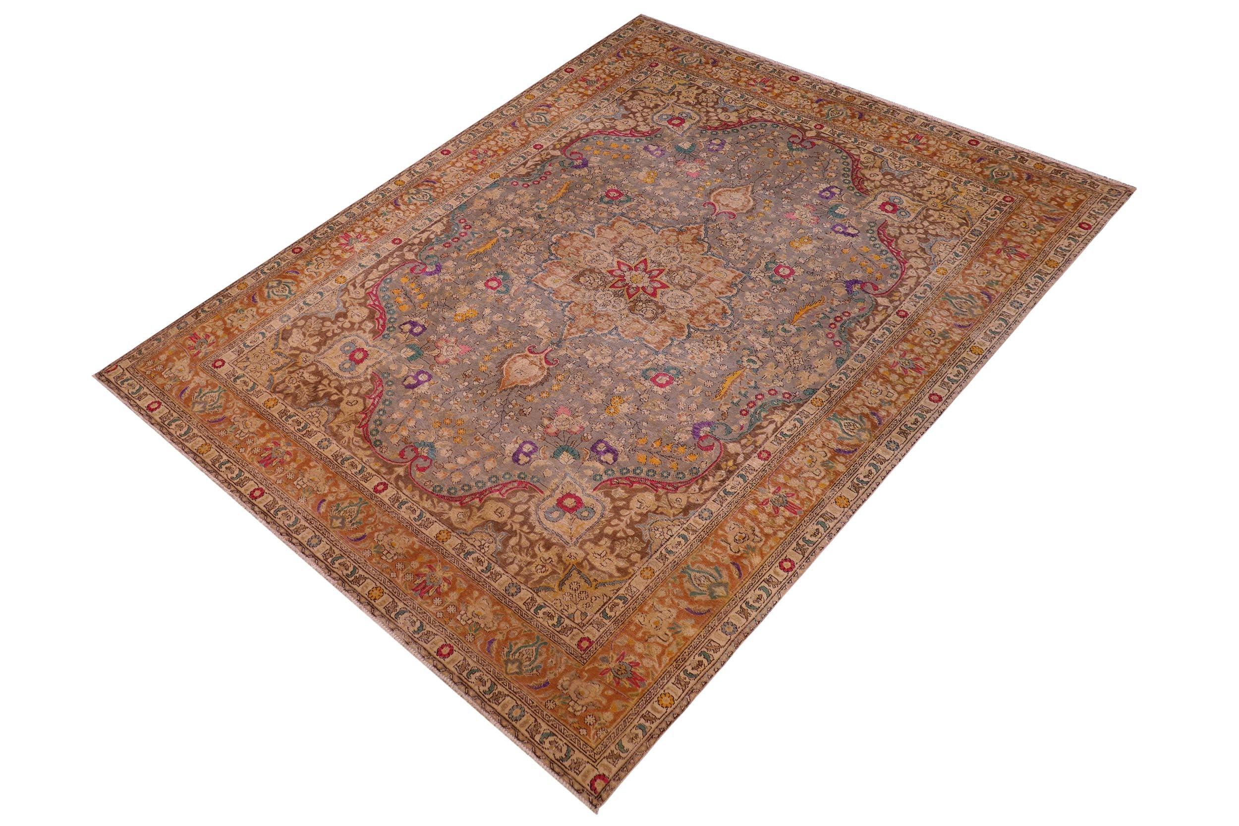 handmade Vintage Hand Painte Gray Brown Hand Knotted RECTANGLE 100% WOOL area rug 10' x 13'
