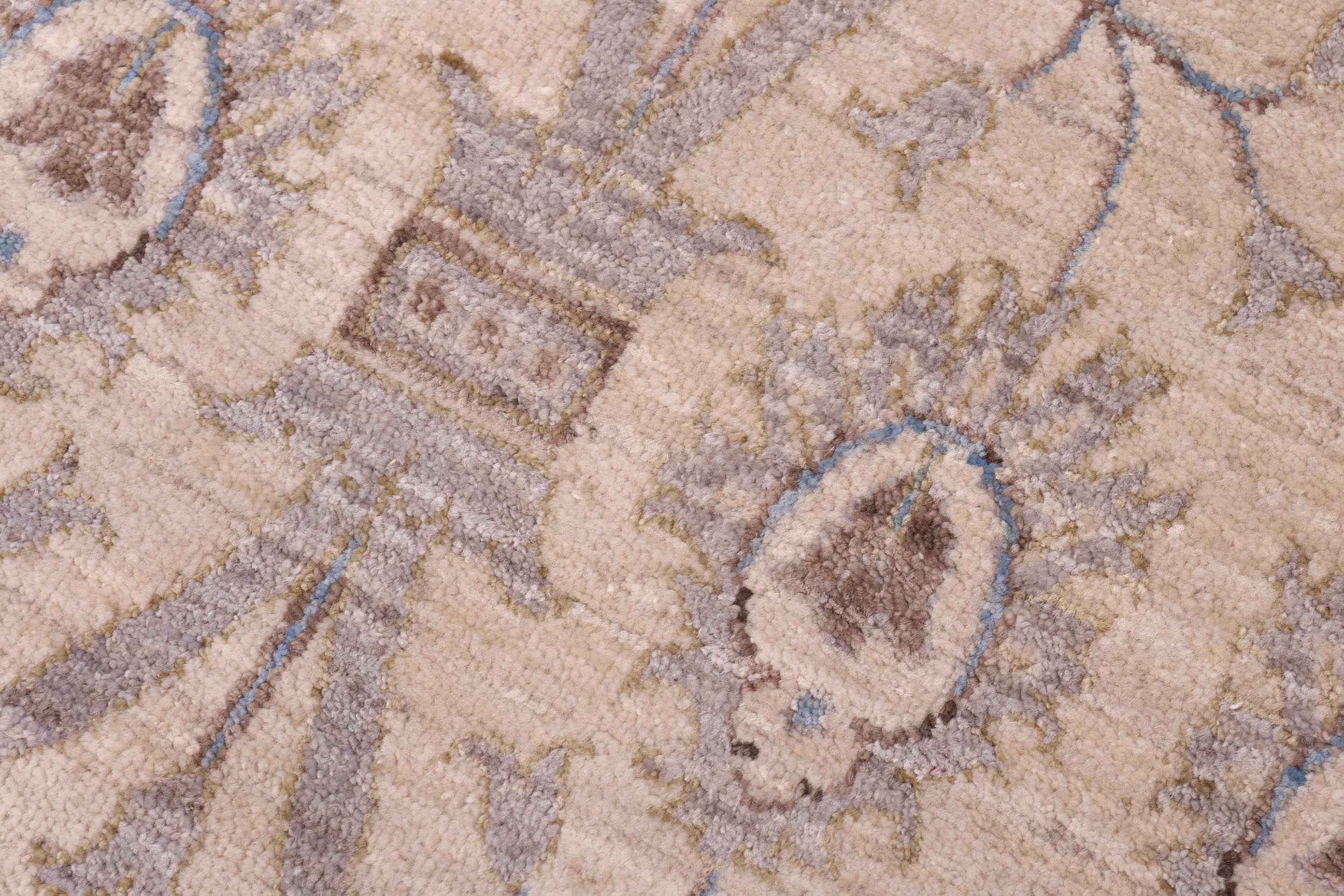 handmade Modern Kafkaz Ivory Blue Hand Knotted RECTANGLE 100% WOOL area rug 12' x 15'