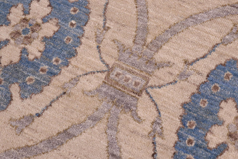 handmade Modern Kafkaz Ivory Blue Hand Knotted RECTANGLE 100% WOOL area rug 12' x 15'