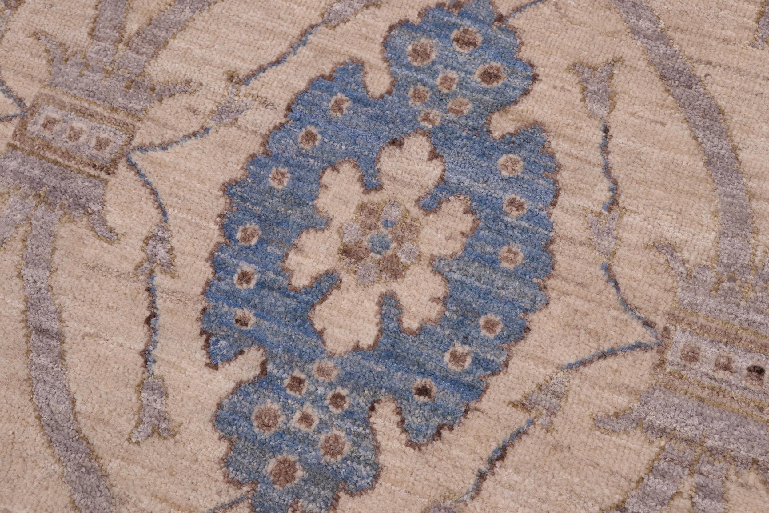handmade Modern Kafkaz Ivory Blue Hand Knotted RECTANGLE 100% WOOL area rug 12' x 15'