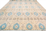 handmade Modern Kafkaz Ivory Blue Hand Knotted RECTANGLE 100% WOOL area rug 12 x 15
