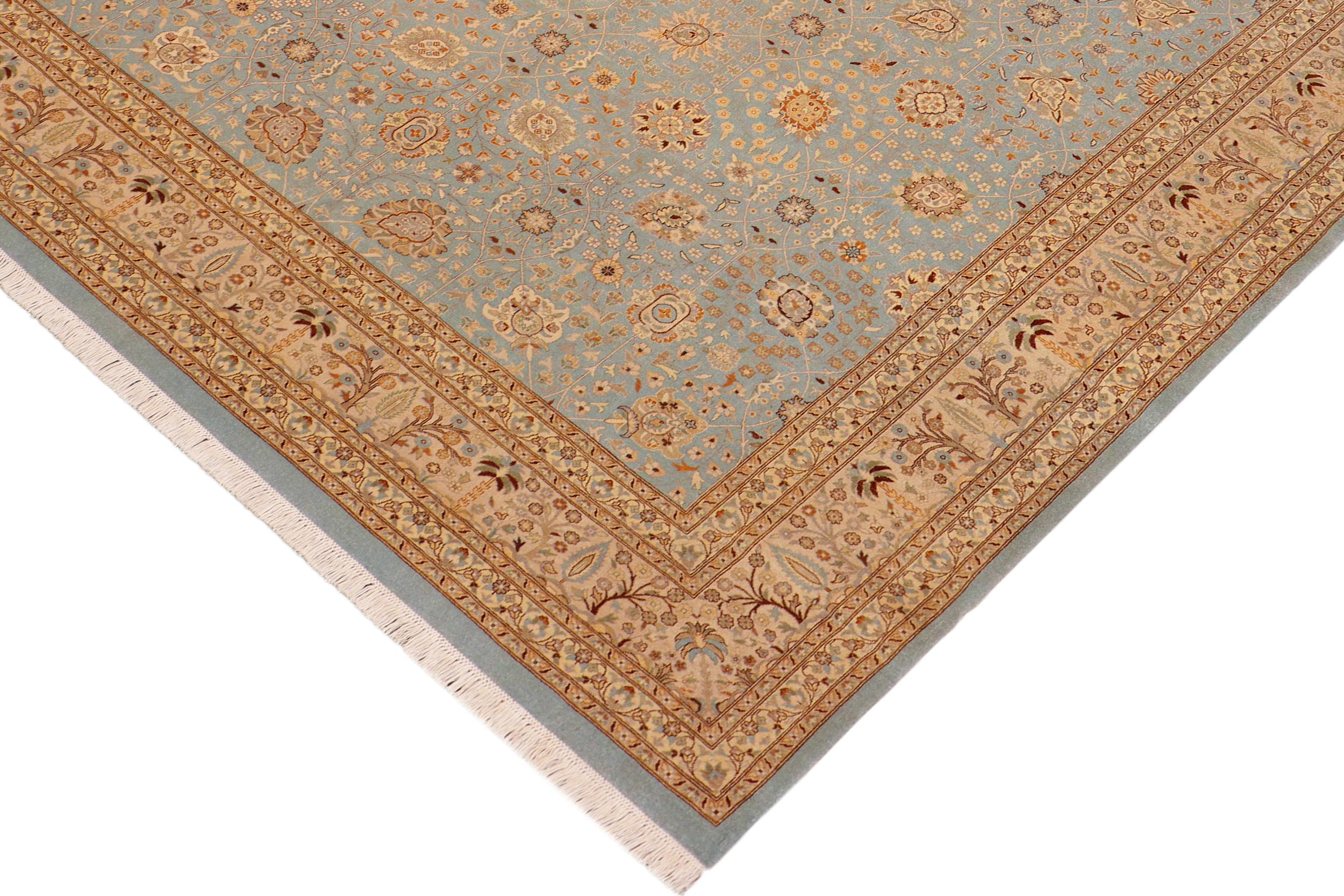 handmade Transitional Design Blue Tan Hand Knotted RECTANGLE 100% WOOL area rug 10' x 14'