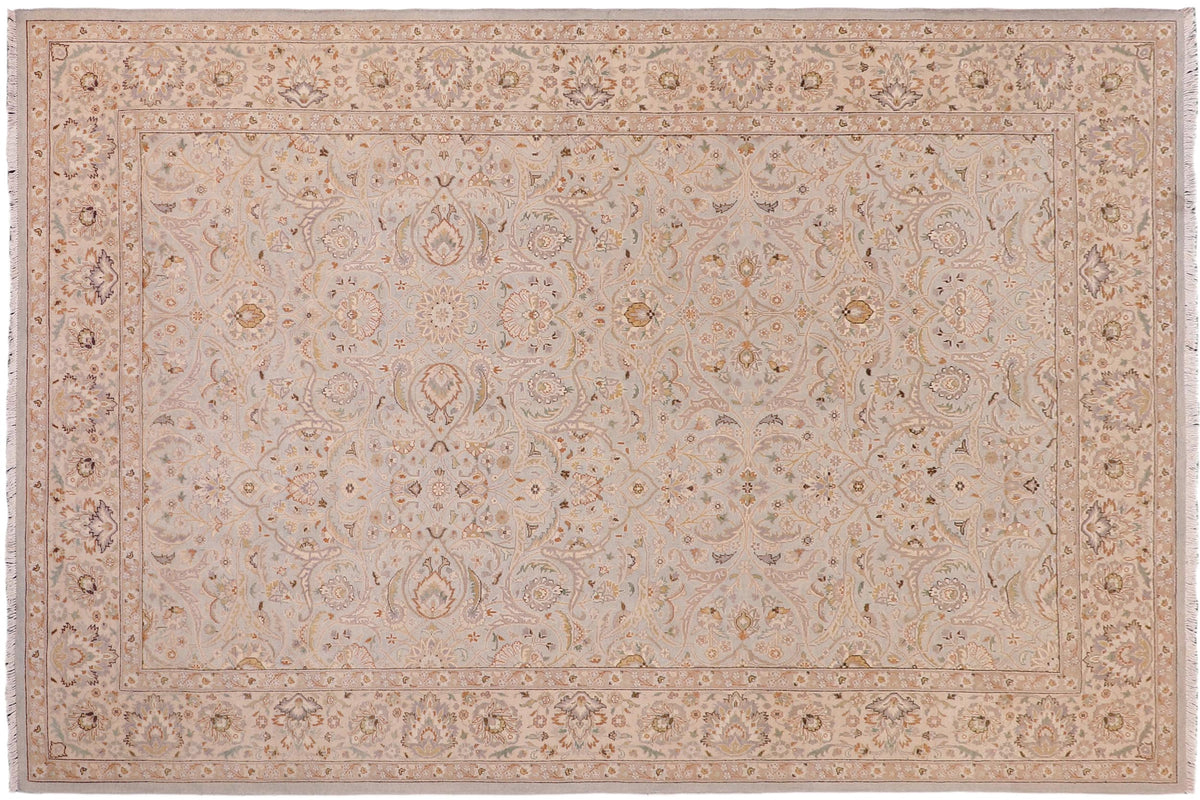 handmade Traditional Design Lt. Blue Tan Hand Knotted RECTANGLE 100% WOOL area rug 6' x 9'