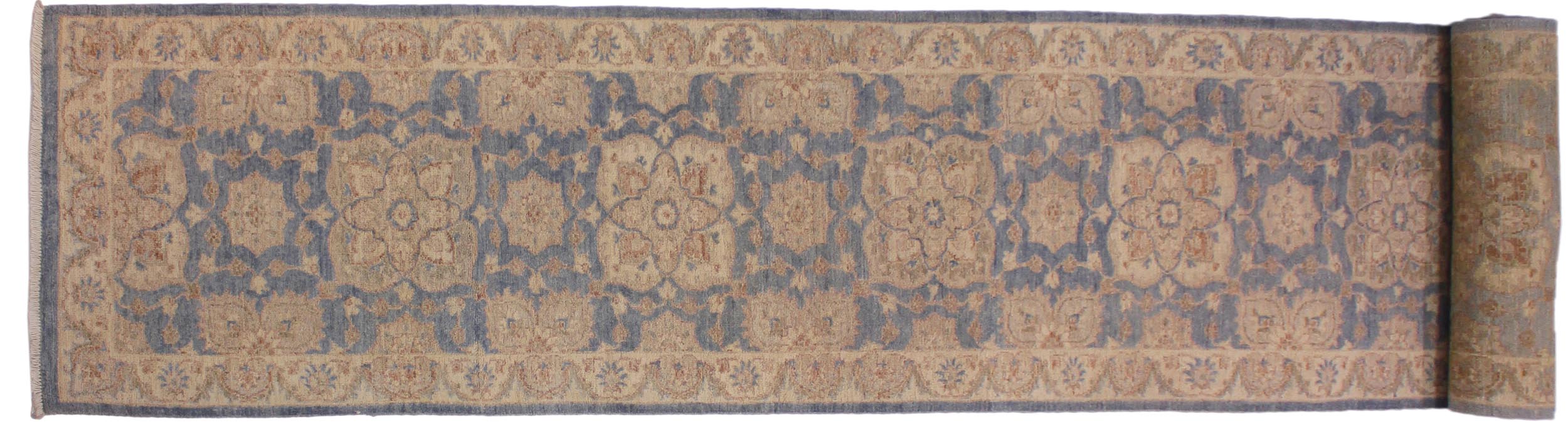 handmade Traditional Kafkaz Blue Ivory Hand Knotted RUNNER 100% WOOL area rug 3' x 13'