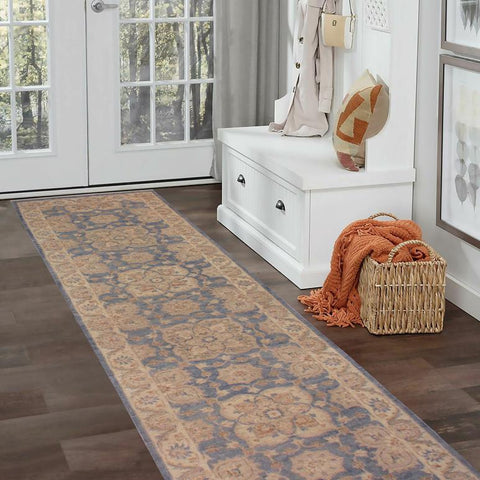 handmade Traditional Kafkaz Blue Ivory Hand Knotted RUNNER 100% WOOL area rug 3X13