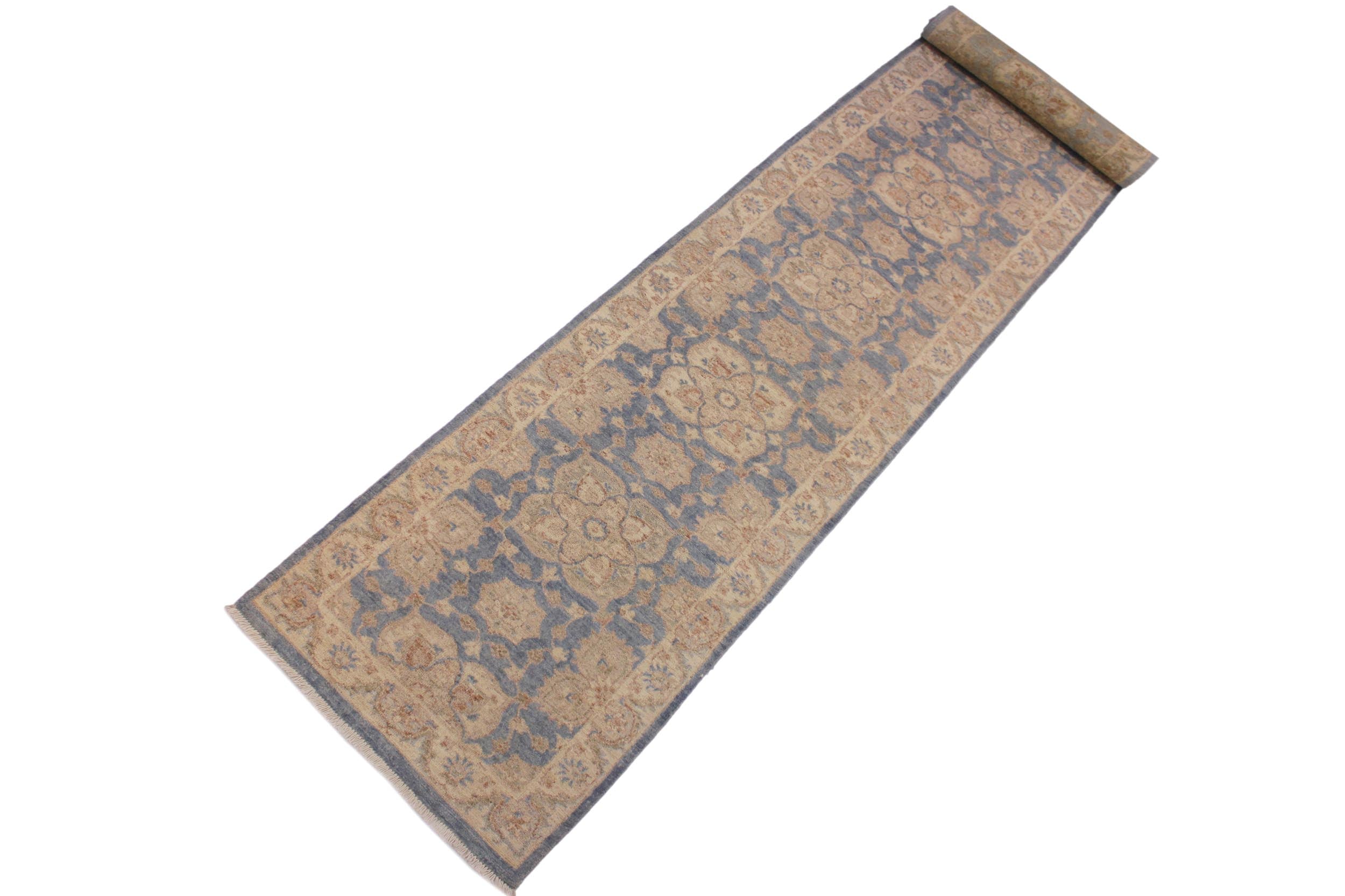 handmade Traditional Kafkaz Blue Ivory Hand Knotted RUNNER 100% WOOL area rug 3' x 13'