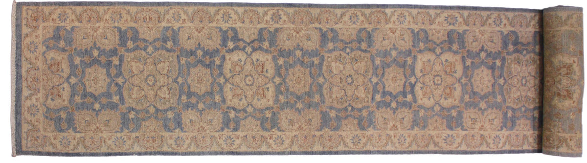 handmade Traditional Kafkaz Blue Ivory Hand Knotted RUNNER 100% WOOL area rug 3' x 13'