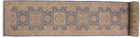handmade Traditional Kafkaz Blue Ivory Hand Knotted RUNNER 100% WOOL area rug 3' x 13'