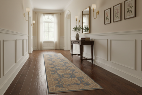 handmade Traditional Kafkaz Blue Ivory Hand Knotted RUNNER 100% WOOL area rug 3' x 13'
