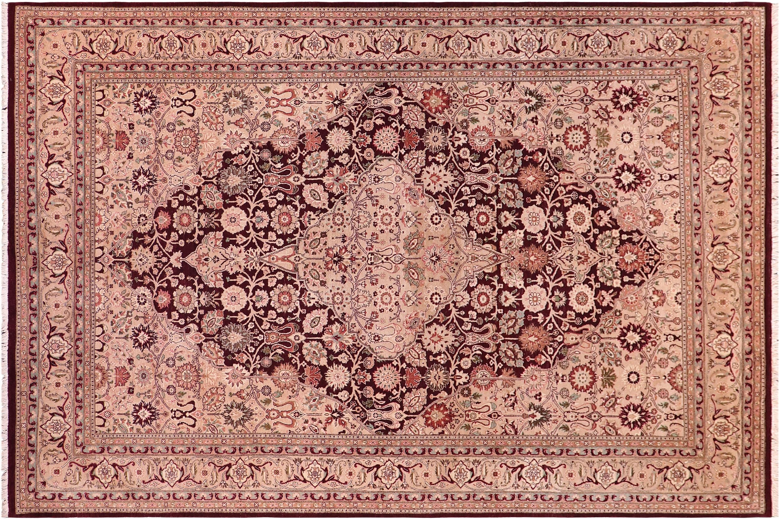 handmade Traditional Tabriz Aubergine Tan Hand Knotted RECTANGLE 100% WOOL area rug 6 x 9
