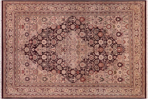 handmade Traditional Tabriz Aubergine Tan Hand Knotted RECTANGLE 100% WOOL area rug 6'X9'