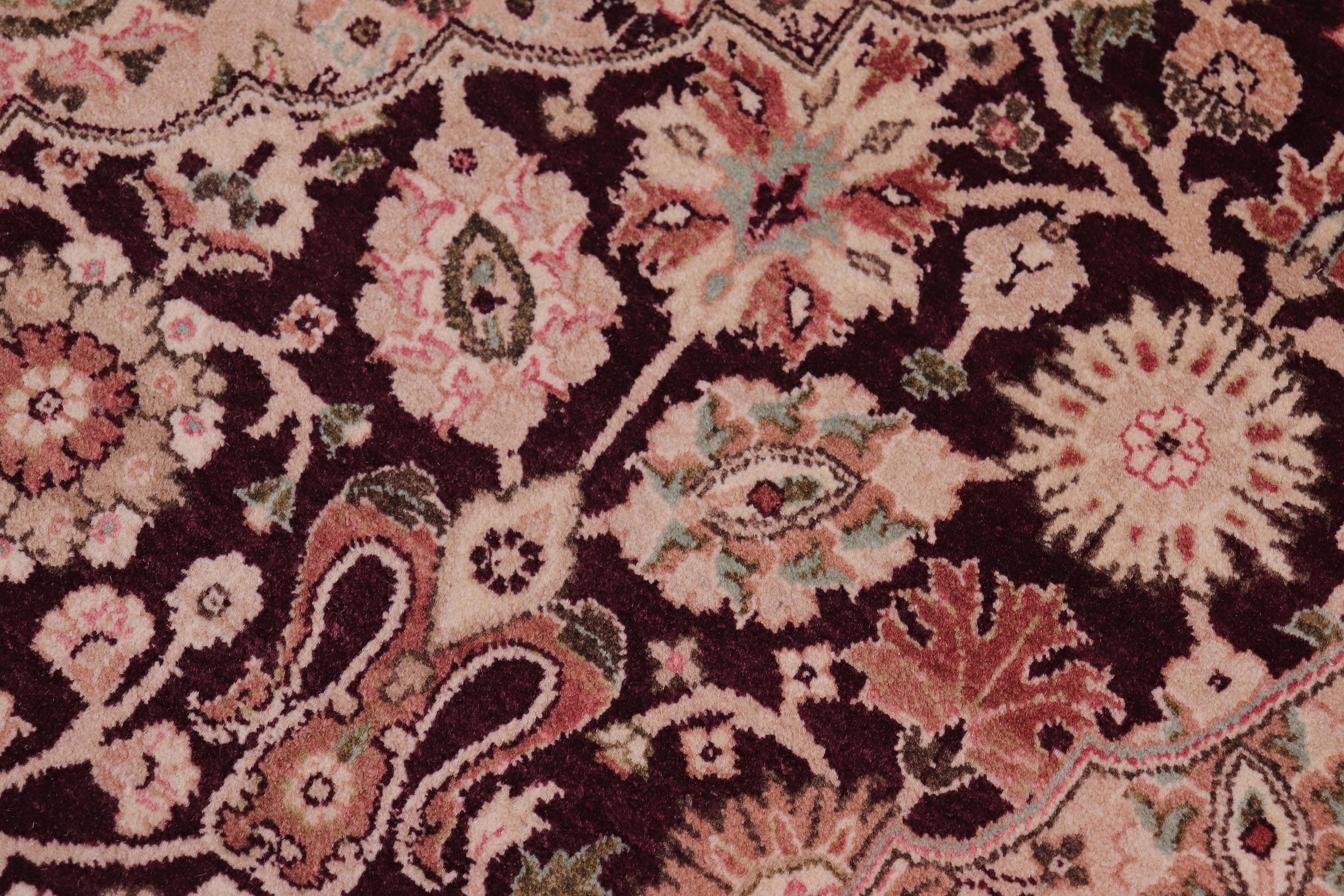 handmade Traditional Tabriz Aubergine Tan Hand Knotted RECTANGLE 100% WOOL area rug 6 x 9