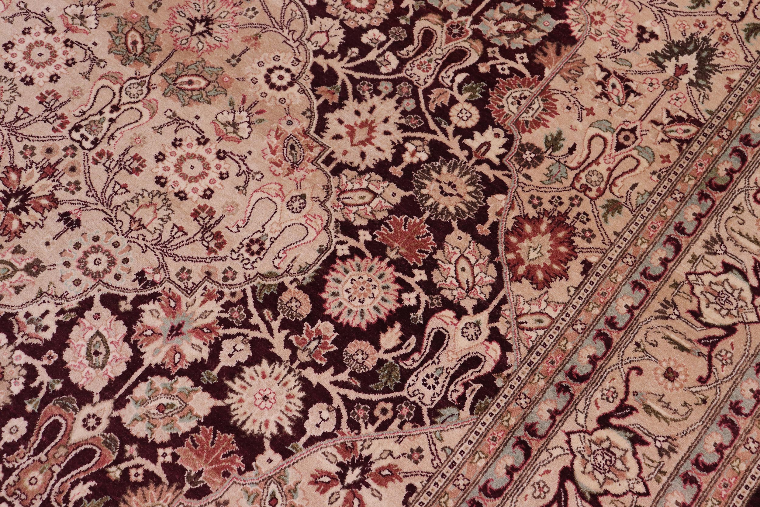 handmade Traditional Tabriz Aubergine Tan Hand Knotted RECTANGLE 100% WOOL area rug 6 x 9