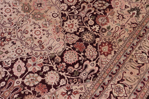 handmade Traditional Tabriz Aubergine Tan Hand Knotted RECTANGLE 100% WOOL area rug 6 x 9