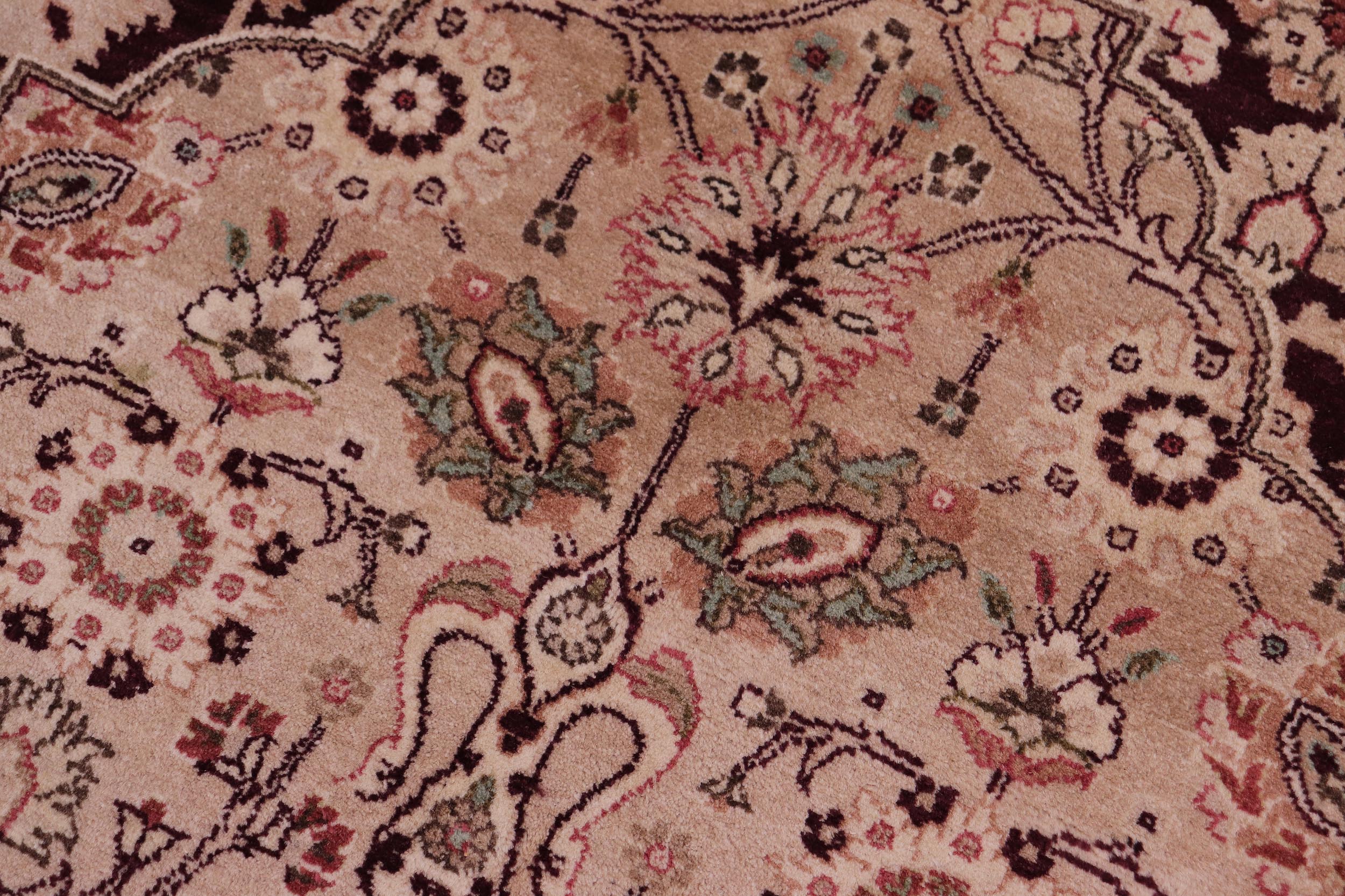 handmade Traditional Tabriz Aubergine Tan Hand Knotted RECTANGLE 100% WOOL area rug 6 x 9