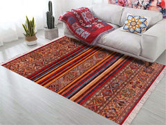 handmade Geometric Khorgeen Blue Gold Hand Knotted RECTANGLE 100% WOOL area rug 5x7