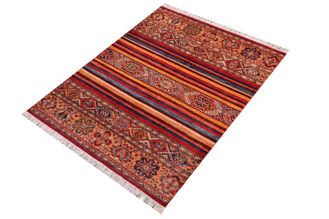 handmade Geometric Kurjean Blue Gold Hand Knotted RECTANGLE 100% WOOL area rug 5x7