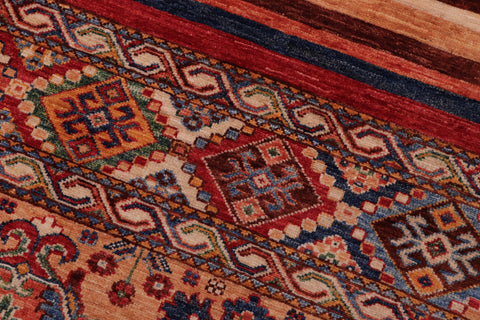 handmade Geometric Kurjean Blue Gold Hand Knotted RECTANGLE 100% WOOL area rug 5x7