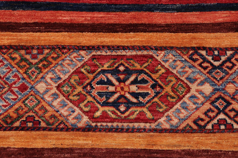 handmade Geometric Kurjean Blue Gold Hand Knotted RECTANGLE 100% WOOL area rug 5x7