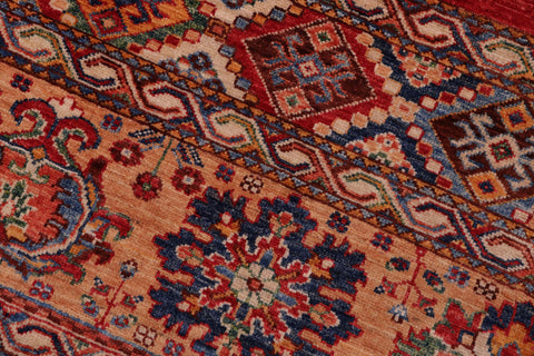 handmade Geometric Kurjean Blue Gold Hand Knotted RECTANGLE 100% WOOL area rug 5x7