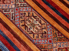 handmade Geometric Khorgeen Blue Gold Hand Knotted RECTANGLE 100% WOOL area rug 5x7