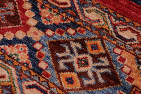 handmade Geometric Kurjean Blue Gold Hand Knotted RECTANGLE 100% WOOL area rug 5x7