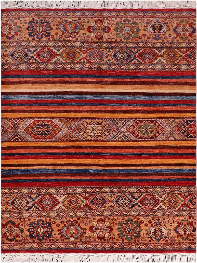 handmade Geometric Khorgeen Blue Gold Hand Knotted RECTANGLE 100% WOOL area rug 5x7