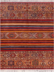 handmade Geometric Khorgeen Blue Gold Hand Knotted RECTANGLE 100% WOOL area rug 5x7