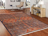 handmade Geometric Khorgeen Blue Rust Hand Knotted RECTANGLE 100% WOOL area rug 7x10