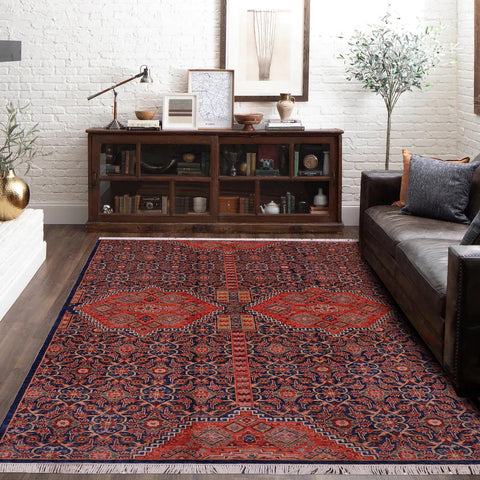 handmade Geometric Kurjean Blue Rust Hand Knotted RECTANGLE 100% WOOL area rug 7x10