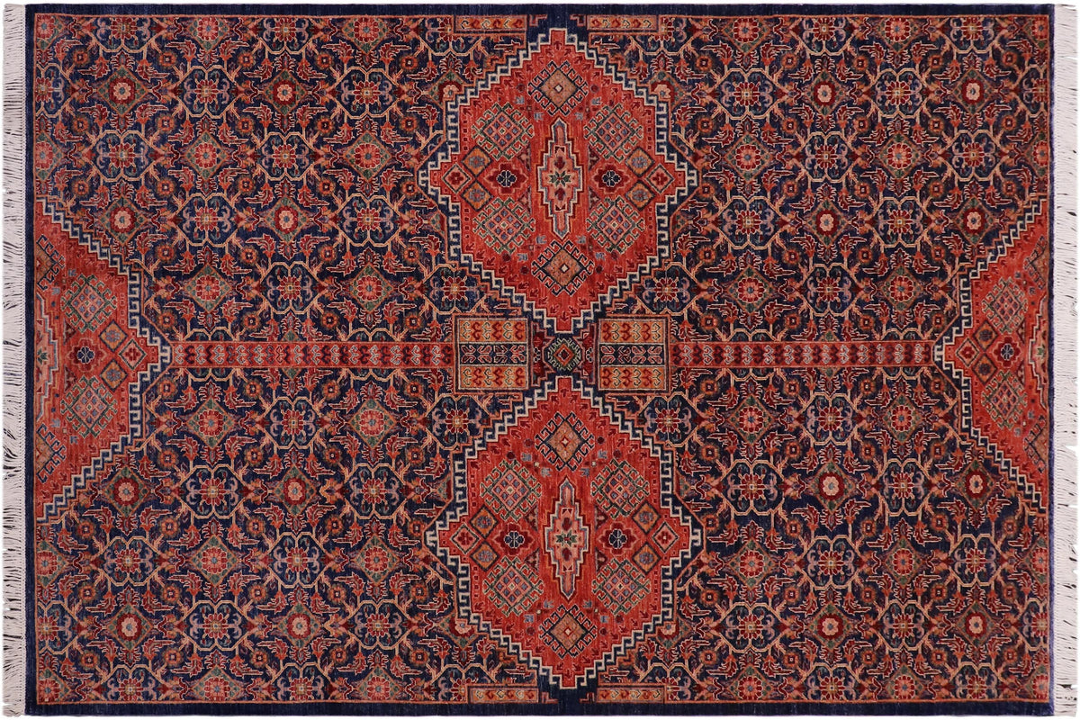 handmade Geometric Kurjean Blue Rust Hand Knotted RECTANGLE 100% WOOL area rug 7x10