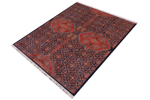 handmade Geometric Kurjean Blue Rust Hand Knotted RECTANGLE 100% WOOL area rug 7x10