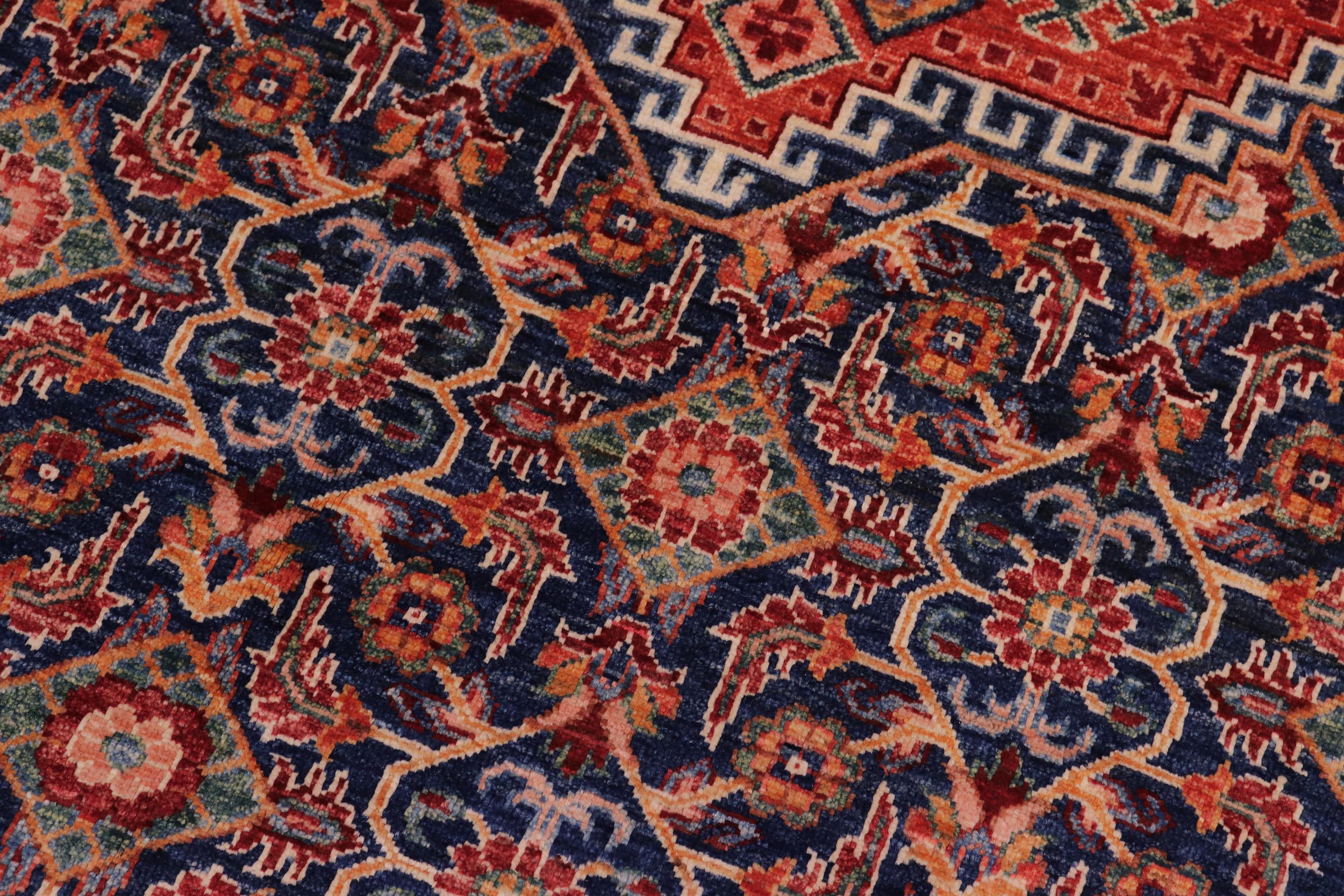 handmade Geometric Kurjean Blue Rust Hand Knotted RECTANGLE 100% WOOL area rug 7x10