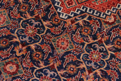 handmade Geometric Kurjean Blue Rust Hand Knotted RECTANGLE 100% WOOL area rug 7x10
