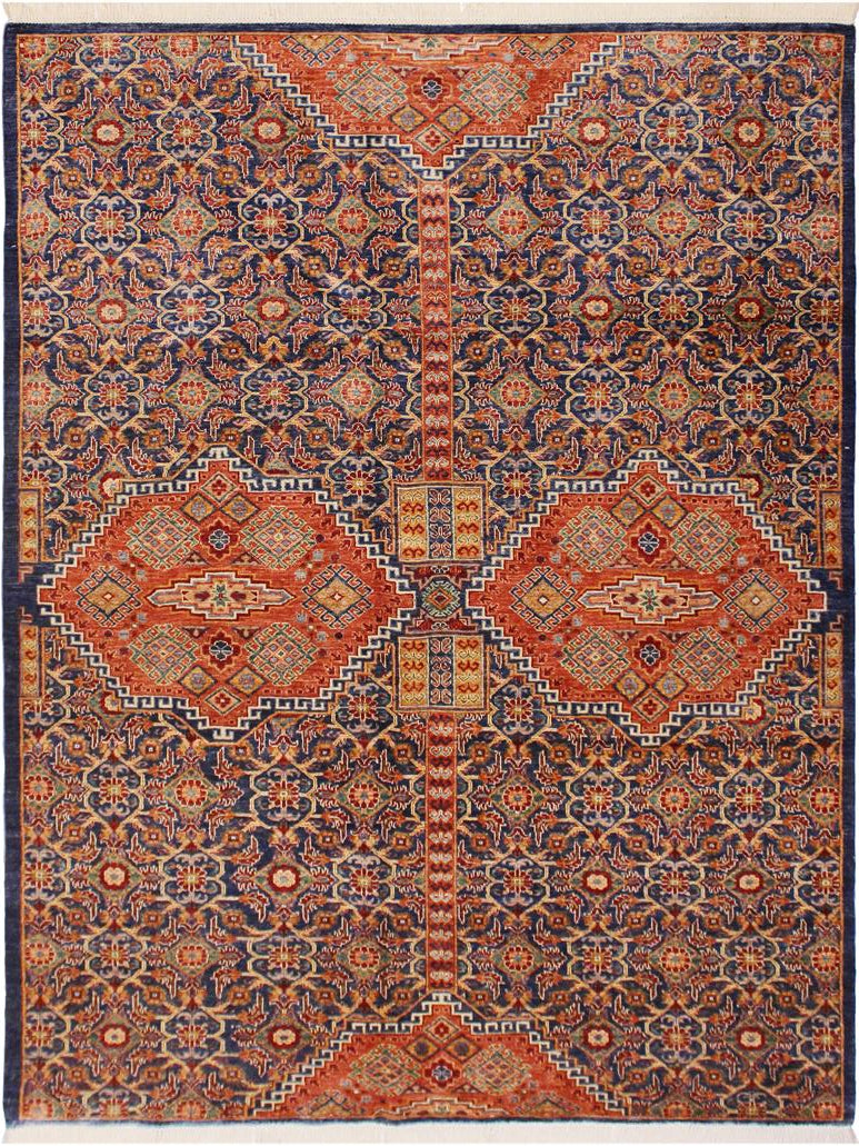 handmade Geometric Khorgeen Blue Rust Hand Knotted RECTANGLE 100% WOOL area rug 7x10