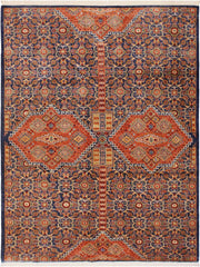 handmade Geometric Khorgeen Blue Rust Hand Knotted RECTANGLE 100% WOOL area rug 7x10